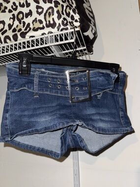 SHEIN Dark Blue High-Rise Denim Belted Shorts